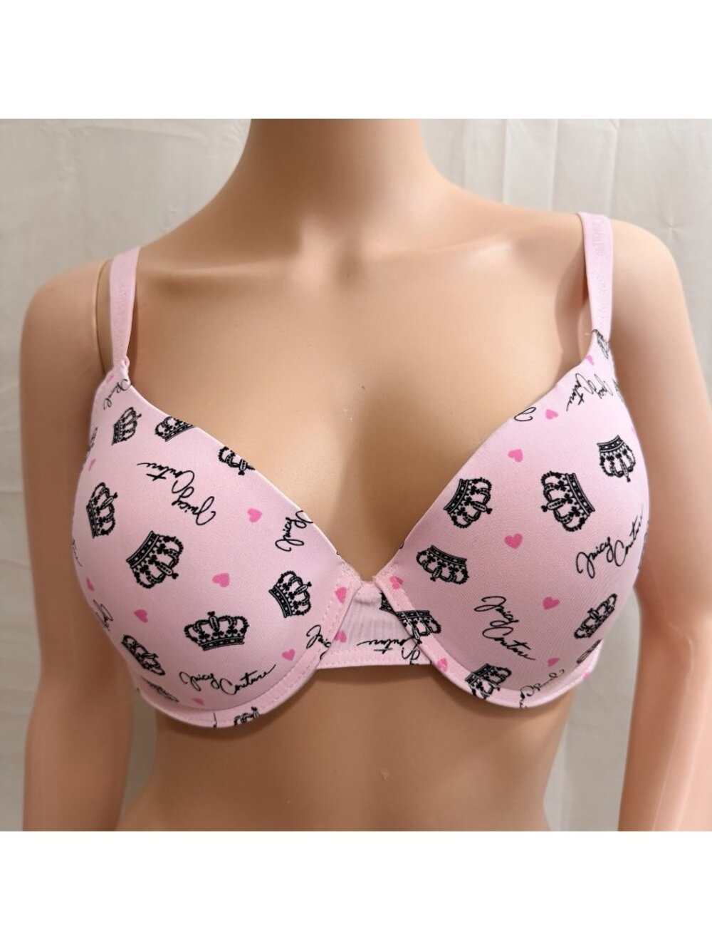 Juicy Couture Women’s Underwired Pushup Bra Pink Hearts & Crowns 38C